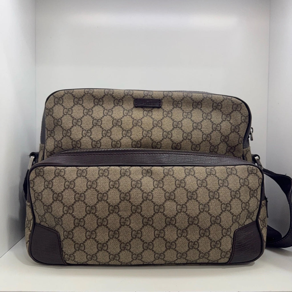 GUCCI Monogram Canvas Double Layer Reporter Shoulder Crossbody Bag For Women