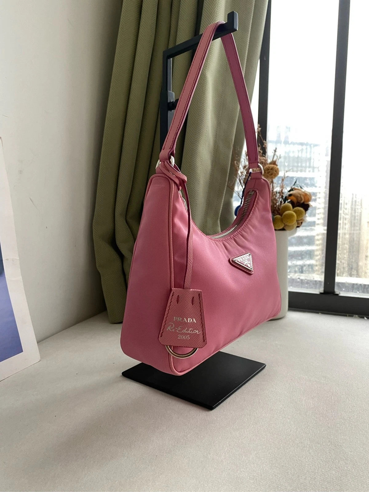 Prada Classic Hobo Nylon Leather Shoulder Bag For Women