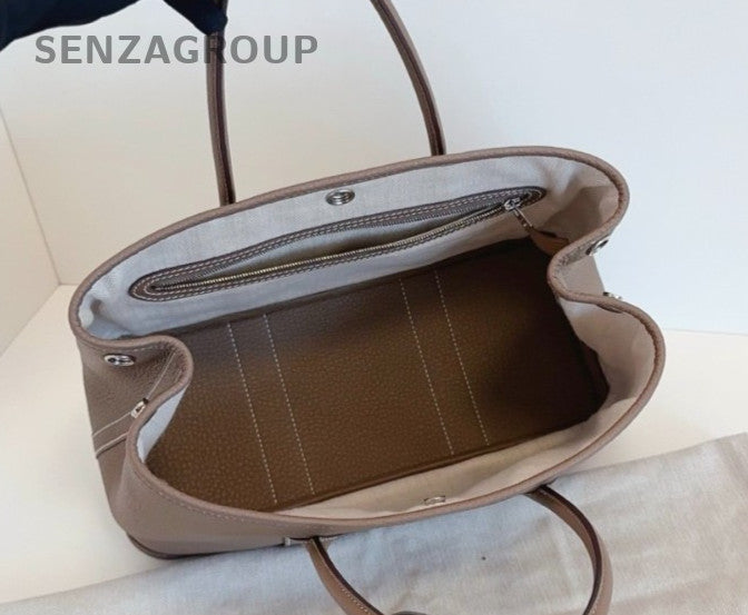 Hermes Garden Party TC Leather Top Handle Bag Gray Women Classic