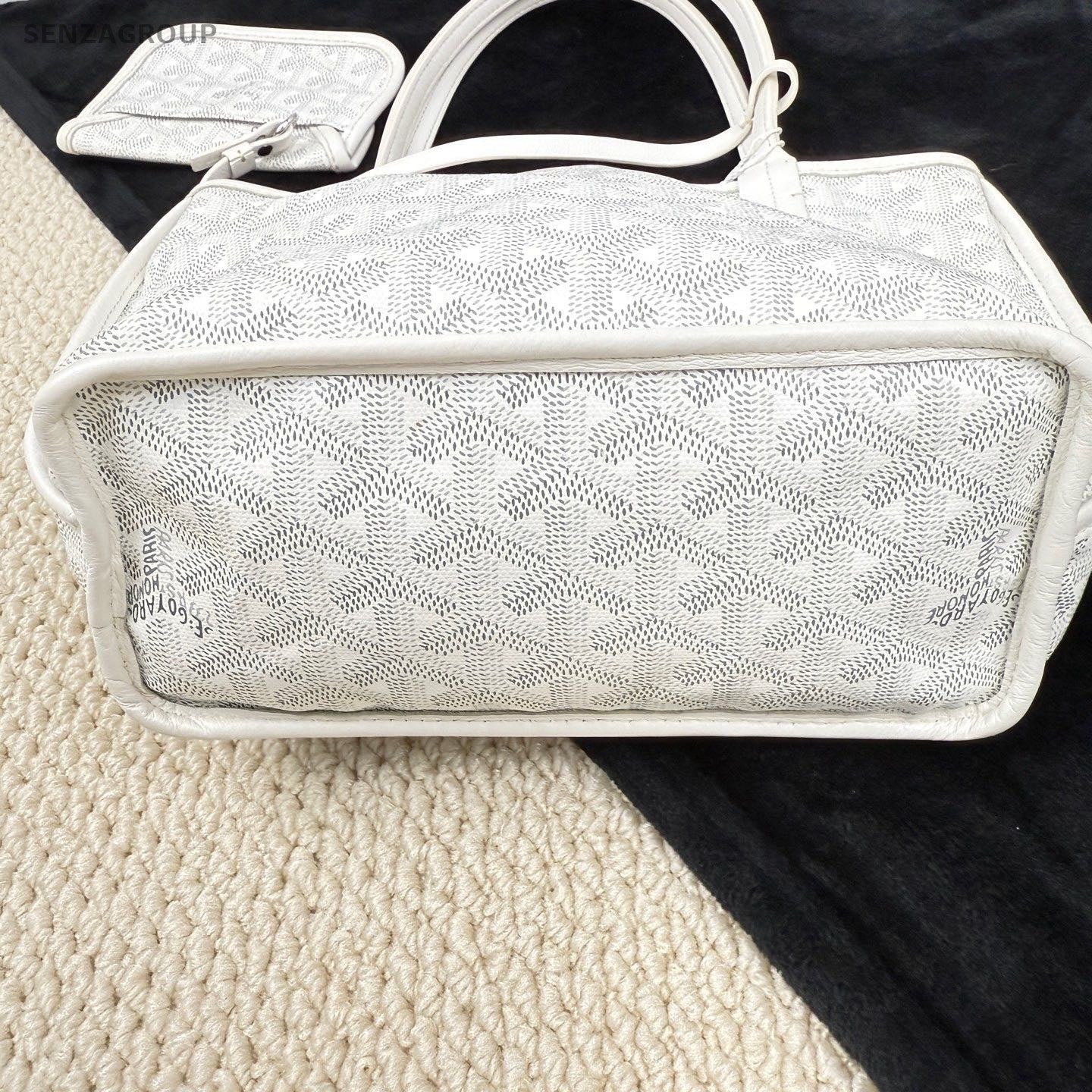 Goyard ANJOU Mini Tote Canvas Monogram Top Handle Shoulder Bag With Pouch White.