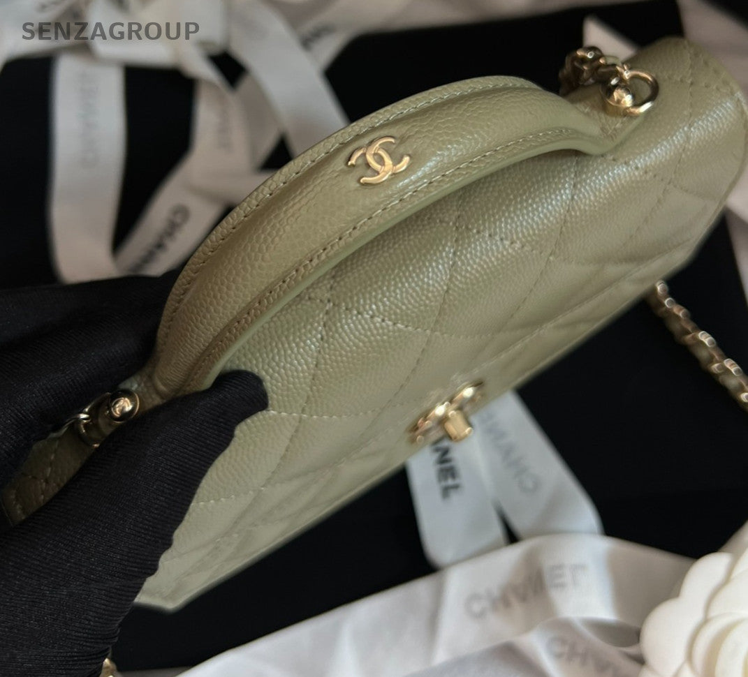 Chanel 25C Diamond Chain Top Handle Bag Crossbody Green Gold Women Fashion