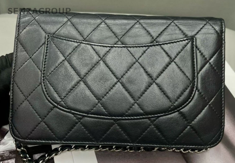 Chanel WOC Lambskin Chain Shoulder Bag Black Silver Women Classic