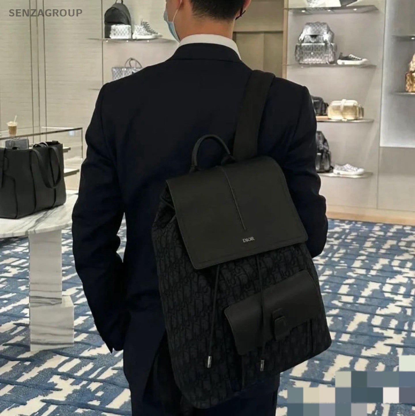 Christian Dior D-Motion Canvas Leather Backpack Black Unisex Adults