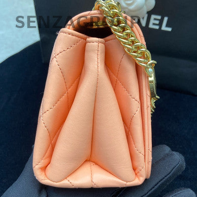 Chanel Accordion Bag Orange Gold Hardware Enamel Charm Chain Shoulder Bag