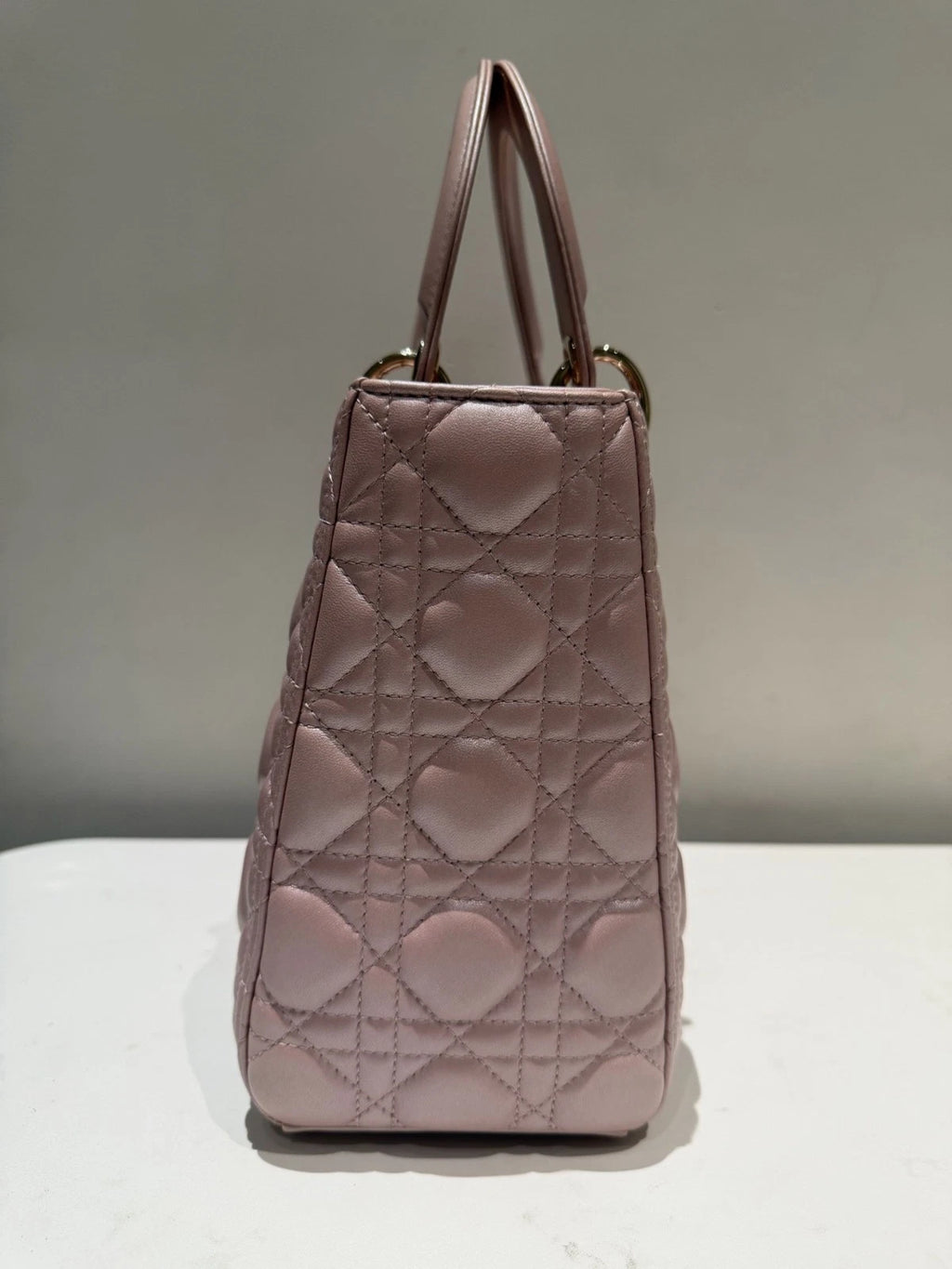 Dior Lady Dior Gold Pink Crossbody Top Handle Excellent