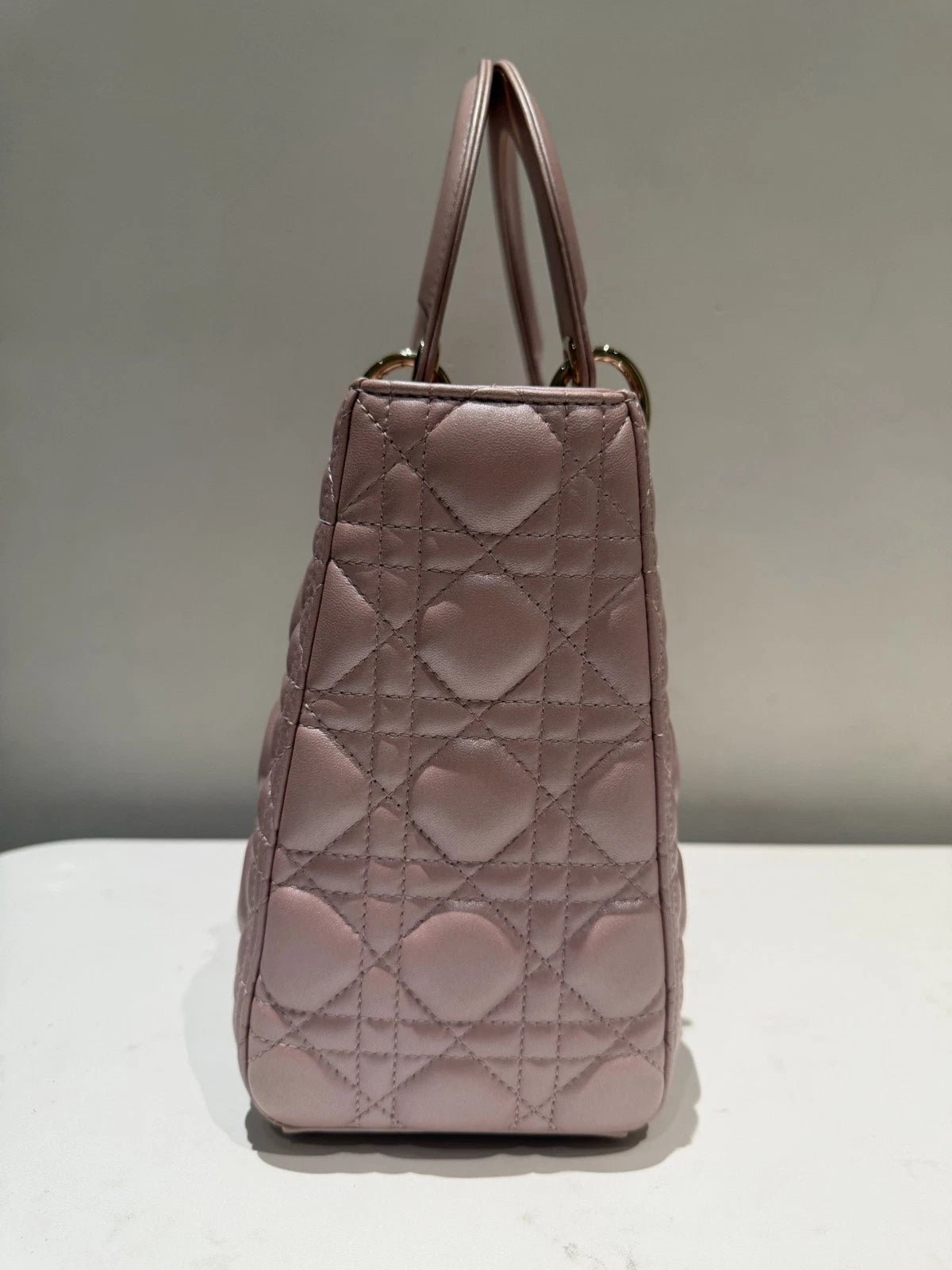 Dior Lady Dior Gold Pink Crossbody Top Handle Excellent