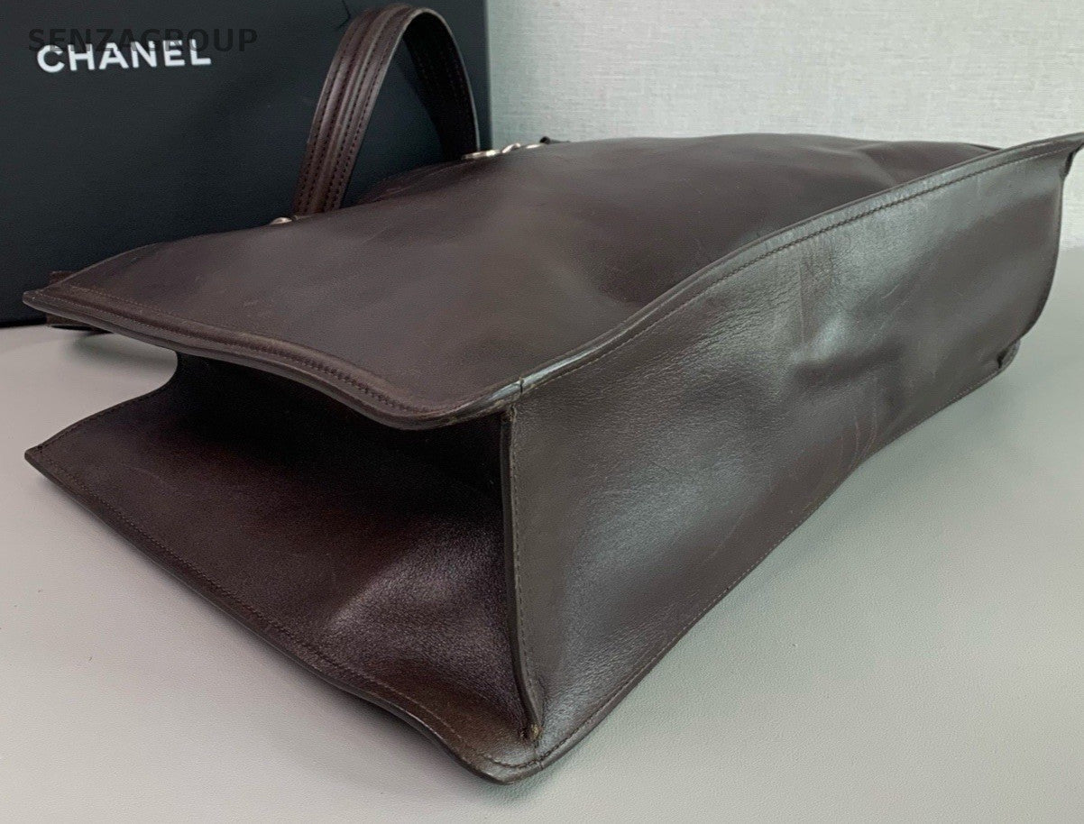 Chanel Vintage Calfskin Tote Shoulder Bag Brown