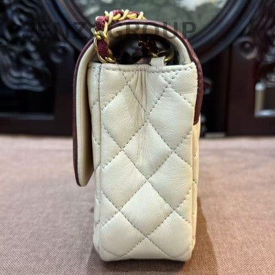 Chanel Quilted Chain Bag Beige Red Crossbody Classic Women's