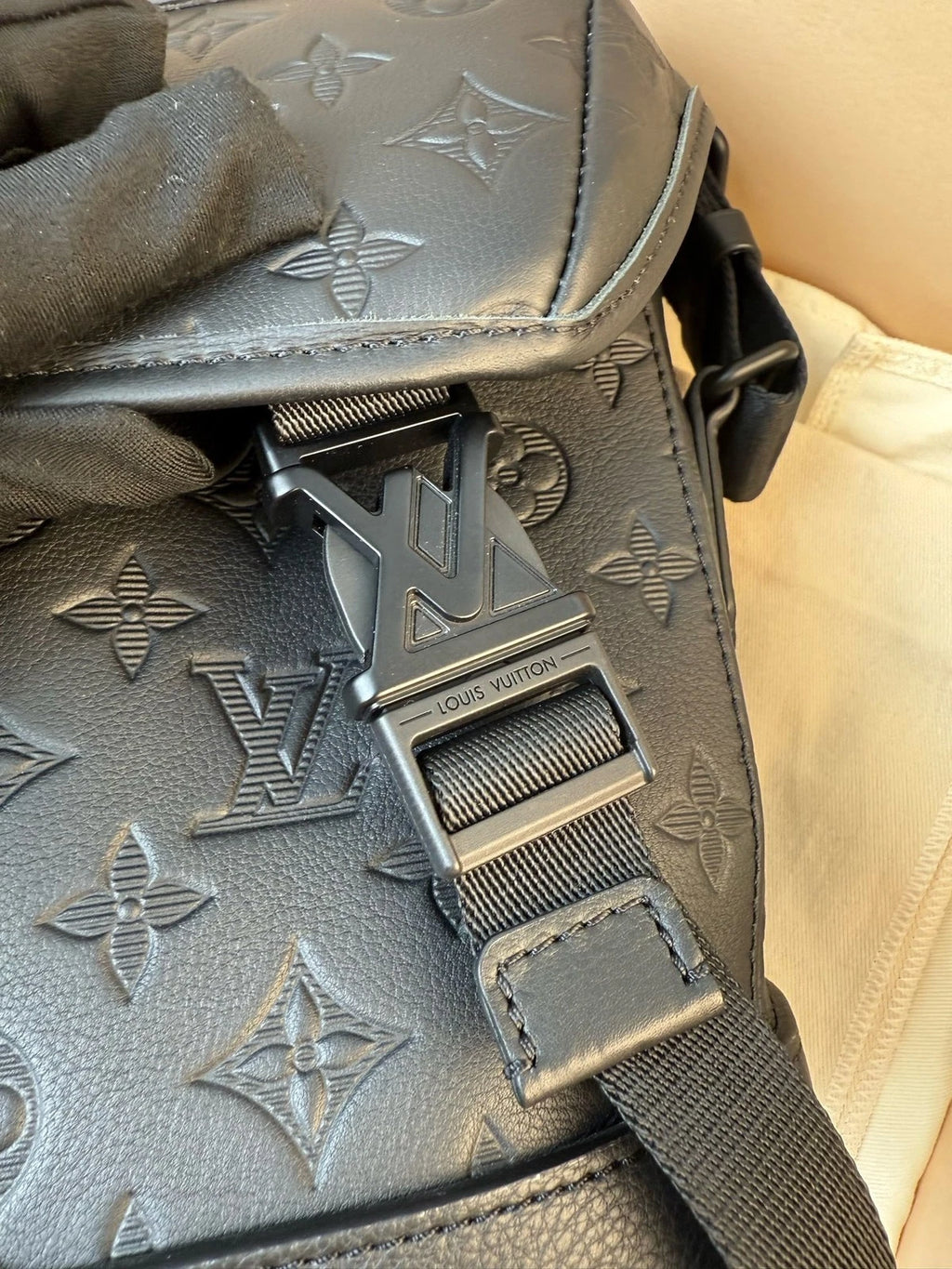 Louis Vuitton Voyager Monogram Shadow Black Embossed Leather Messenger Bag