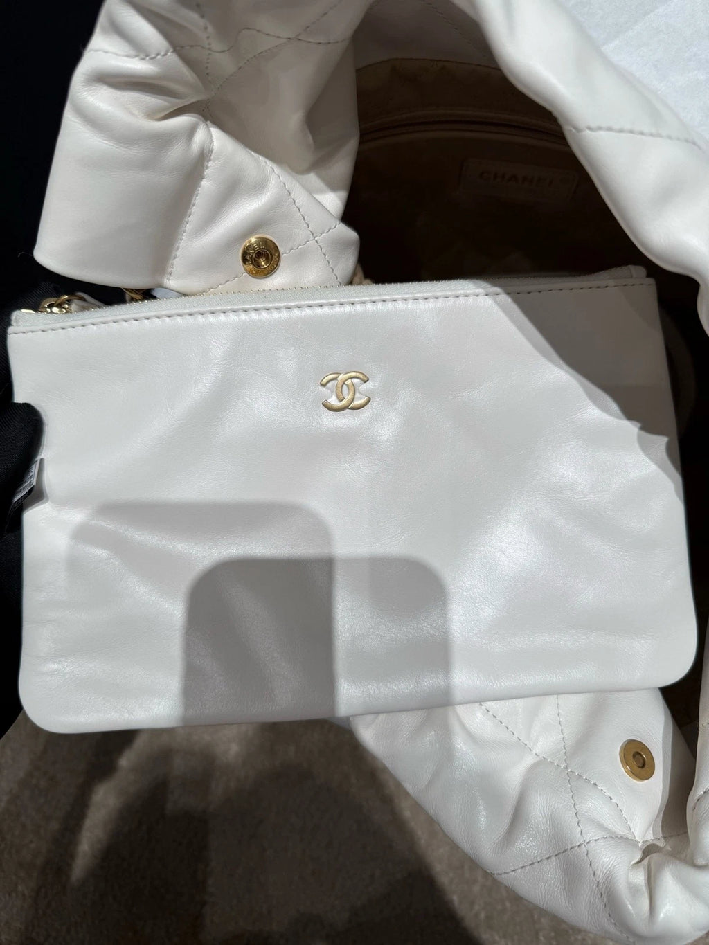 New Full Seal CHANEL Calfskin 22 Small 22Bag White Gold Tote Bag For Women
