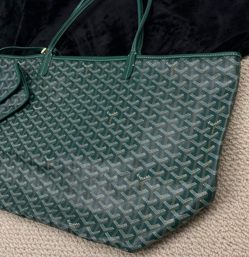 Goyard Saint Louis GM Canvas Monogram Tote Shoulder Bag With Pouch Women Green.