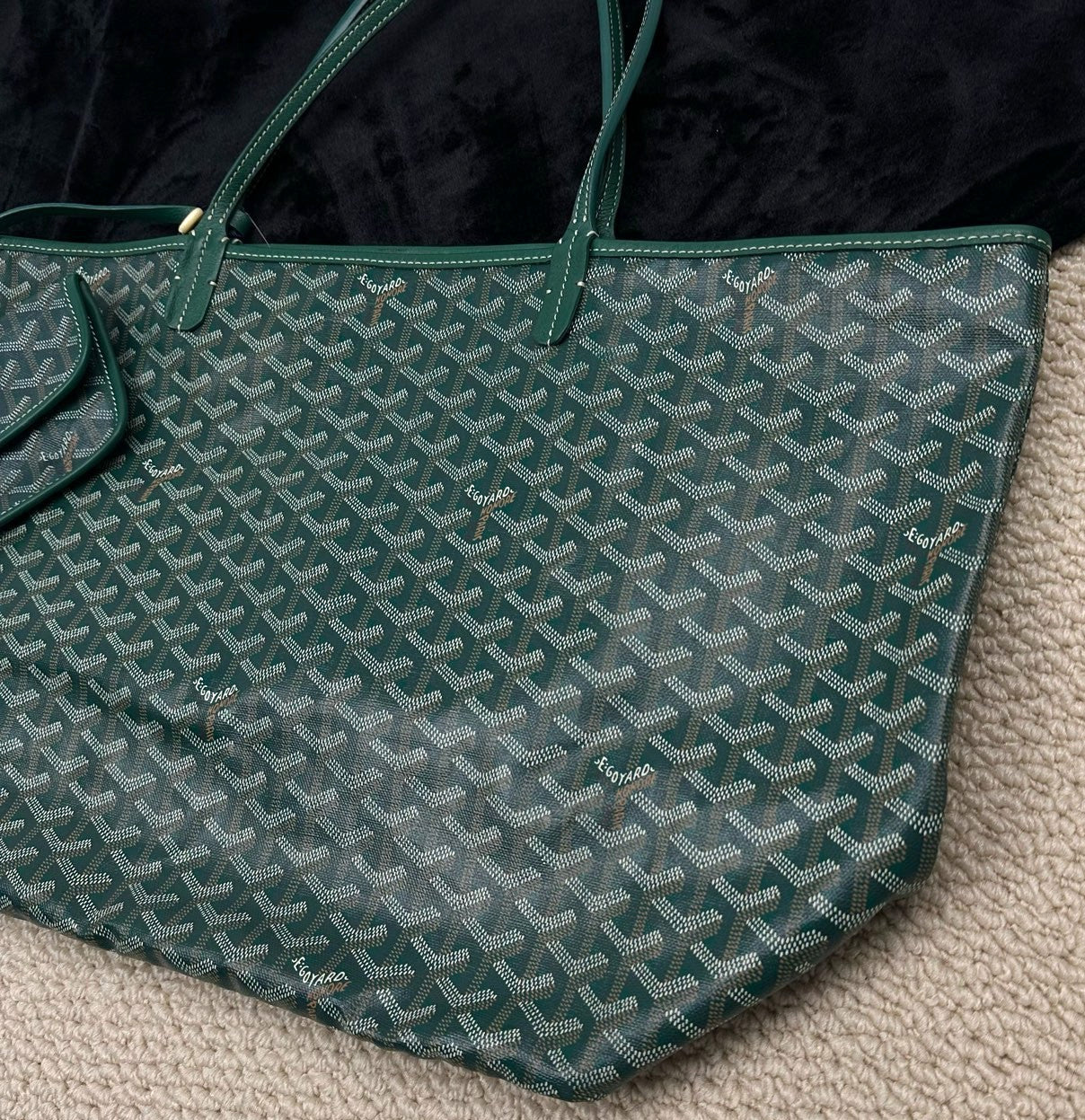 Goyard Saint Louis GM Canvas Monogram Tote Shoulder Bag With Pouch Women Green.