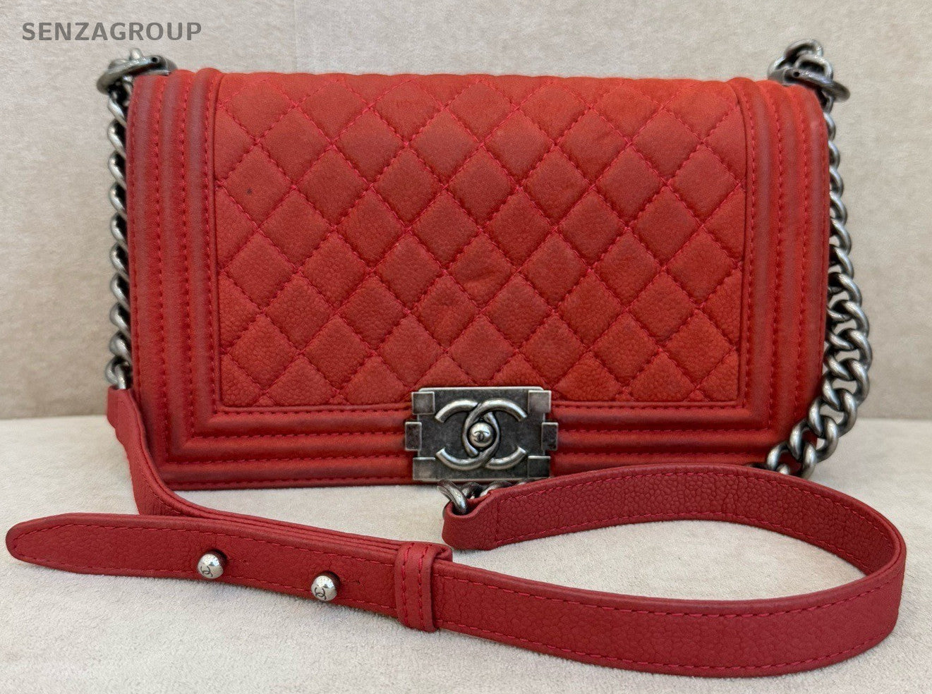 CHANEL Leboy MM Chain Shoulder bag Red Silver Women
