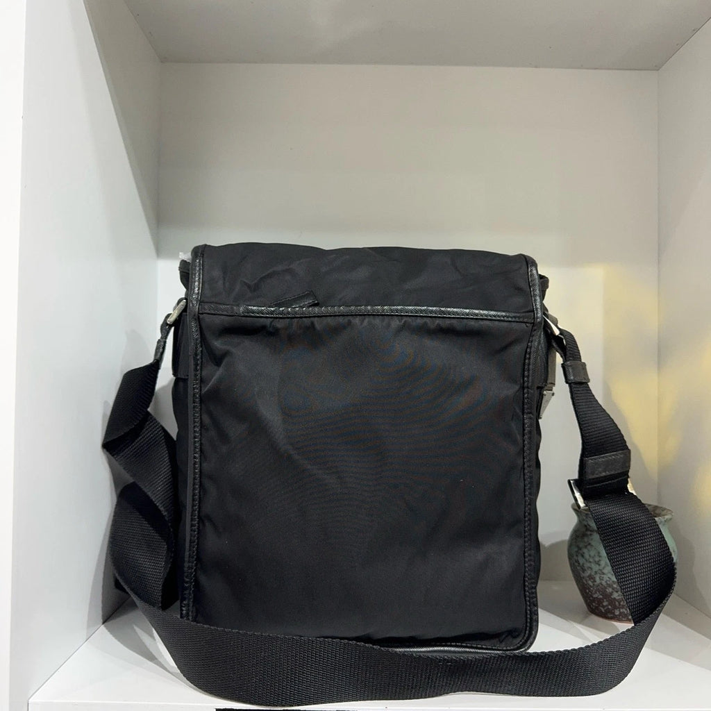 PRADA Letter Logo Nylon Shoulder Crossbody Bag For Women Black