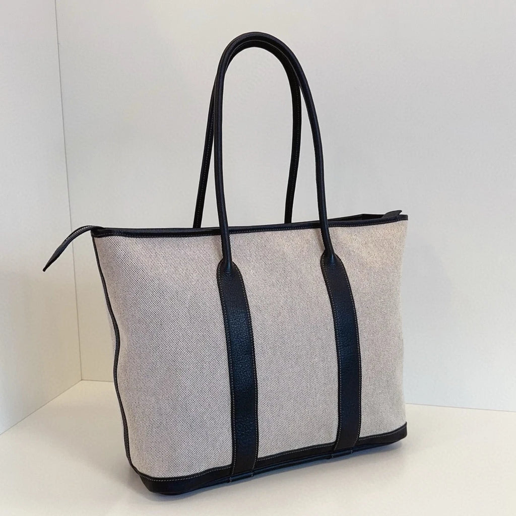 Hermes Garden Tote Canvas Top Handle Shoulder Bag White Women Classic