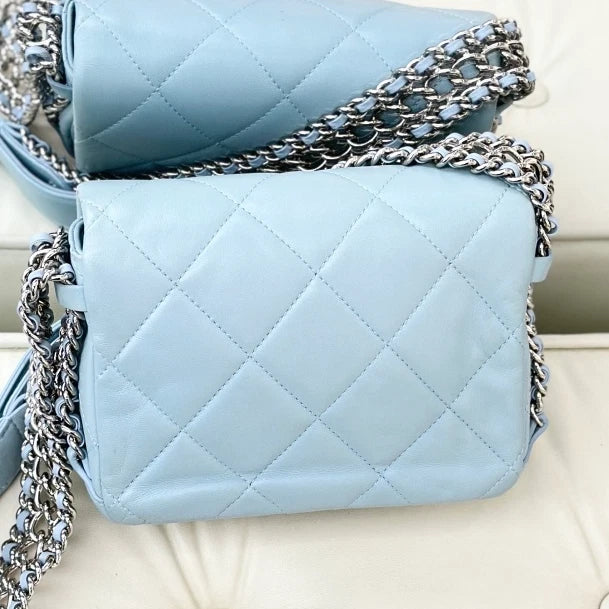 Chanel Chain Lambskin Shoulder Crossbody Bag Blue Silver Hardware Women S