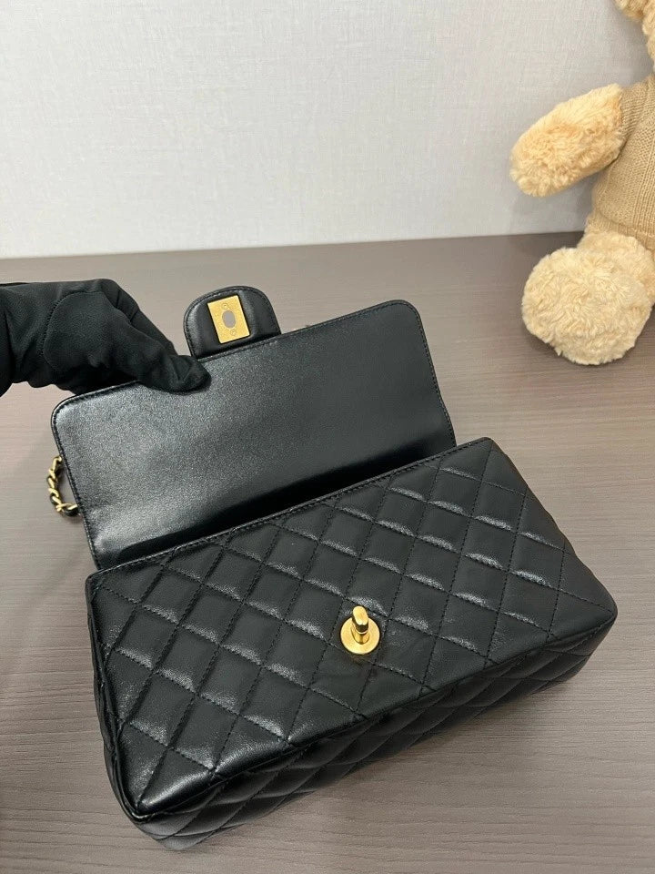 CHANEL Black Gold Rhinestone Handle CF Crossbody Bag For Women