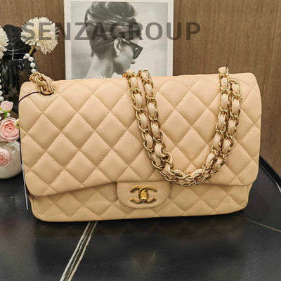 Chanel Classic Flap Jumbo Beige Gold Hardware Shoulder Crossbody Bag