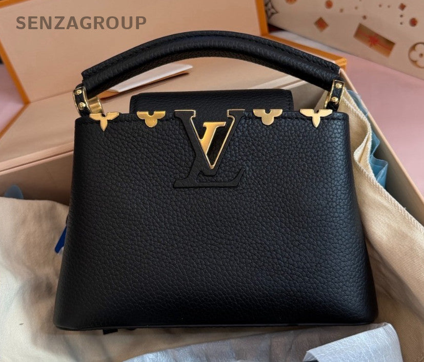 Louis Vuitton Capucines Mini Top Handle Bag Crossbody Black Gold Women Classic