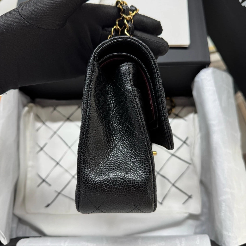 CHANEL CF Medium Black Gold Caviar Leather Shoulder Bag For Women