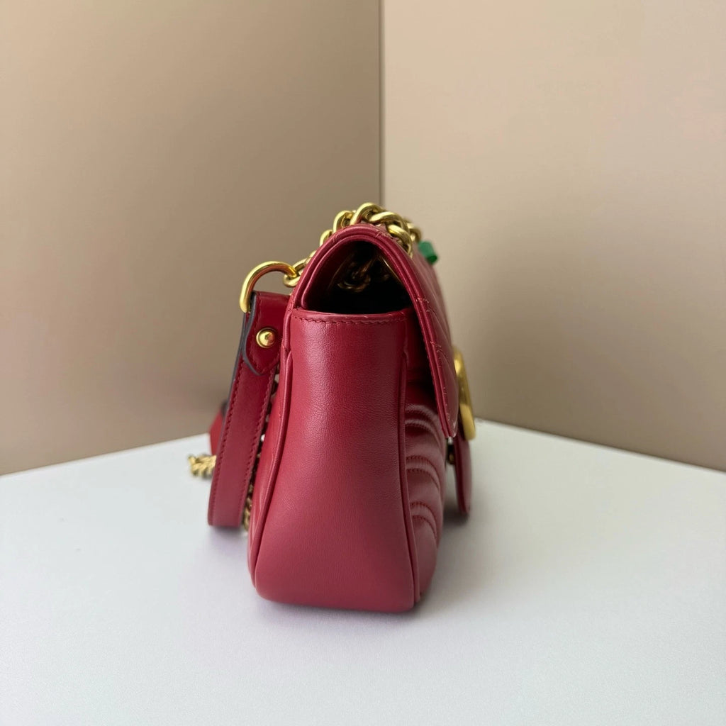 GUCCI Marmont22 Red Gold Chain Shoulder Bag For Women
