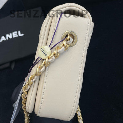 Chanel Mini Flap Bag Lamb Leather White Gold Hardware Chain Shoulder Bag