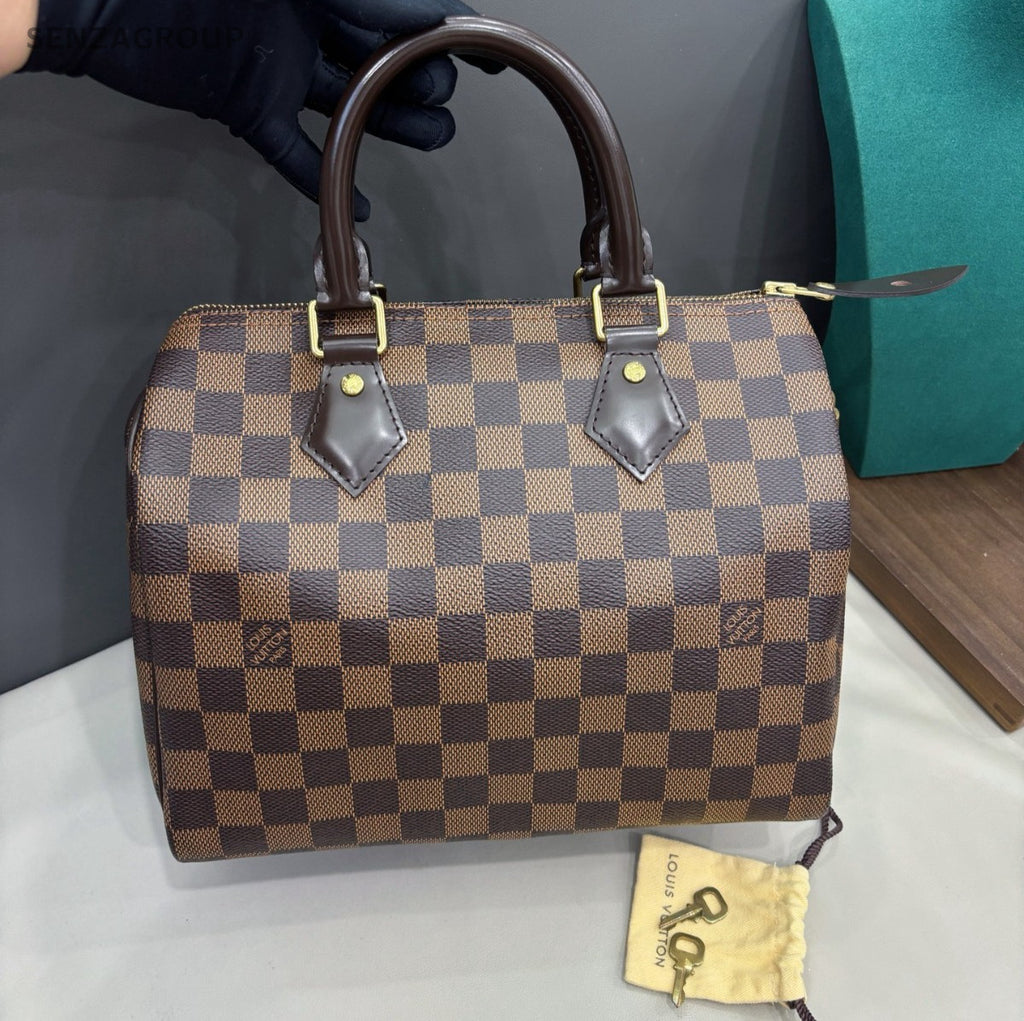 Louis Vuitton Speedy25 Top Handle Bag Brown Damier Ebene Gold Women Classic