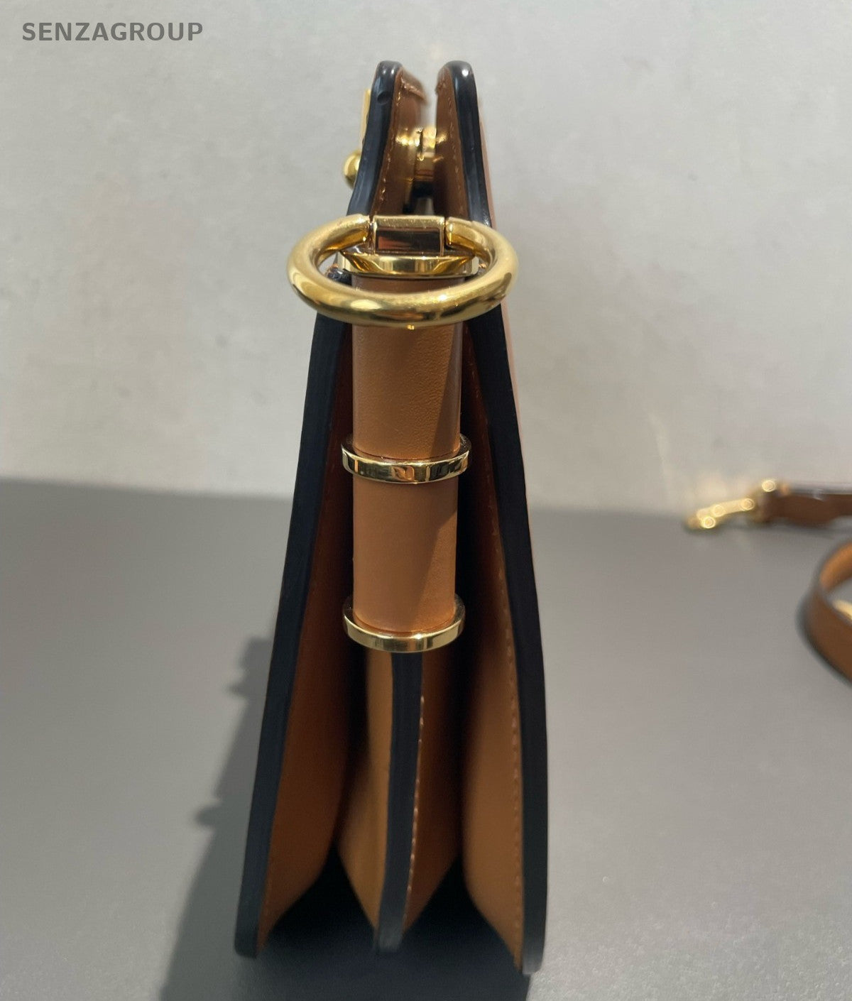 Fendi Touch Calfskin 2Way Shoulder Bag Crossbody Brown Gold Used Women Classic