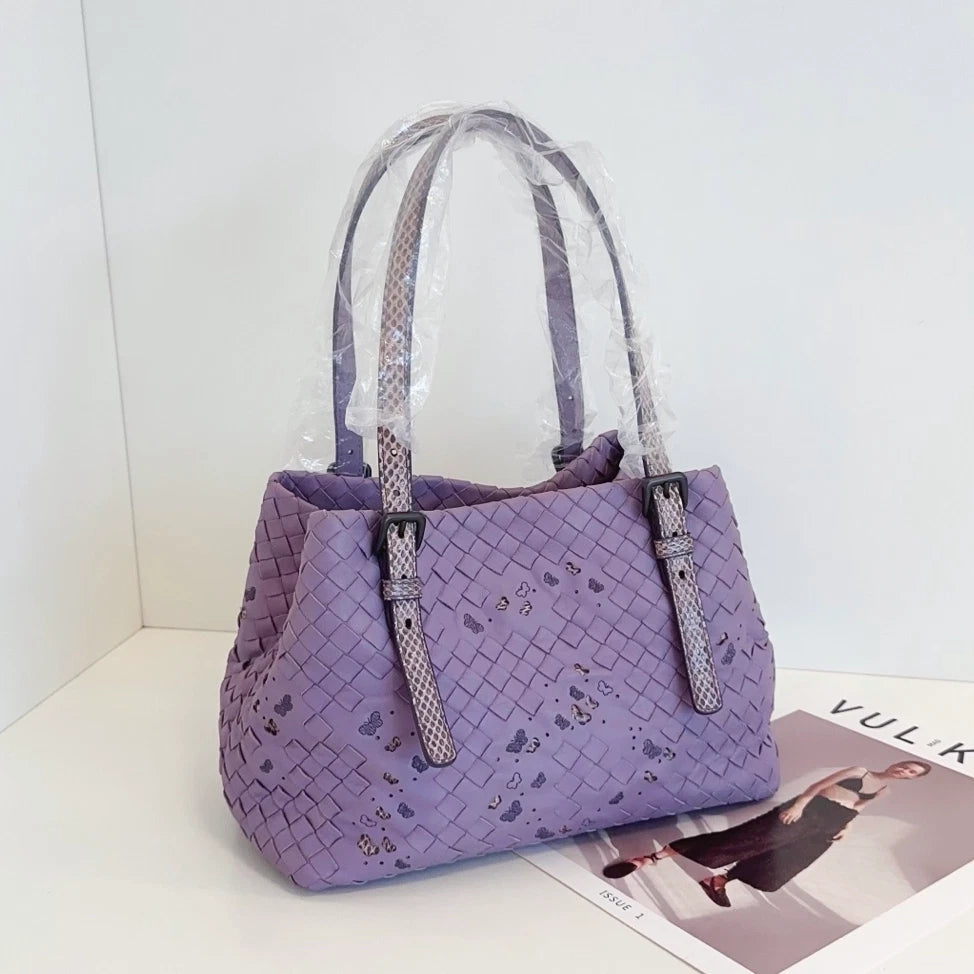 Bottega Veneta Intrecciato Tote Top Handle Shoulder Bag Purple Women Classic