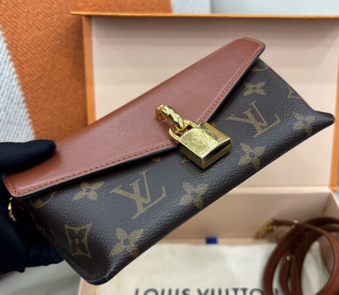 Louis Vuitton Padlock On Strap Chain Shoulder Bag Crossbody Brown Gold Women