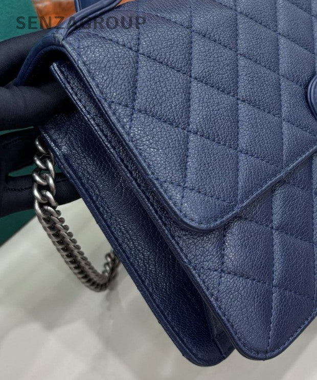 Chanel Vintage Chain Shoulder Bag Crossbody Blue Silver Used Women Classic