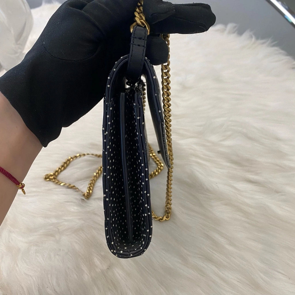 YSL Saint Laurent Polka Dot Envelope Chain Shoulder Crossbody Black Gold