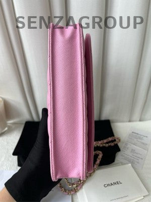 Chanel Quilted WOC Chain Bag Pink Gold Classic Fashion Women