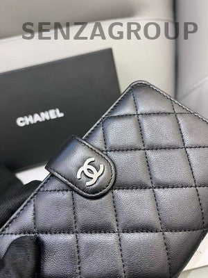 Chanel Black Silver Lambskin Quilted Wallet on Chain WOC