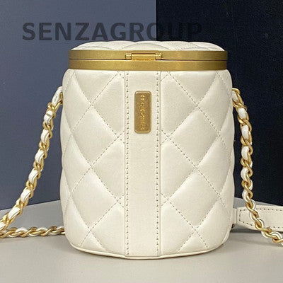 Chanel White Gold Cylinder Chain Shoulder Bag Quilted Classic Women