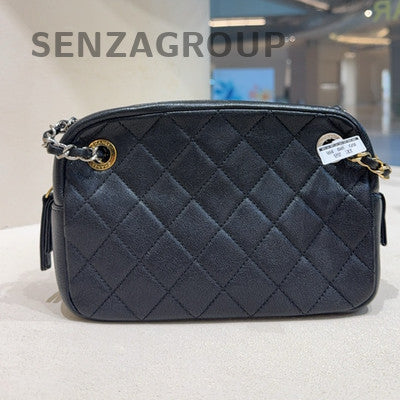 Chanel Black Caviar Leather Camera Bag Chain Strap Classic Women's