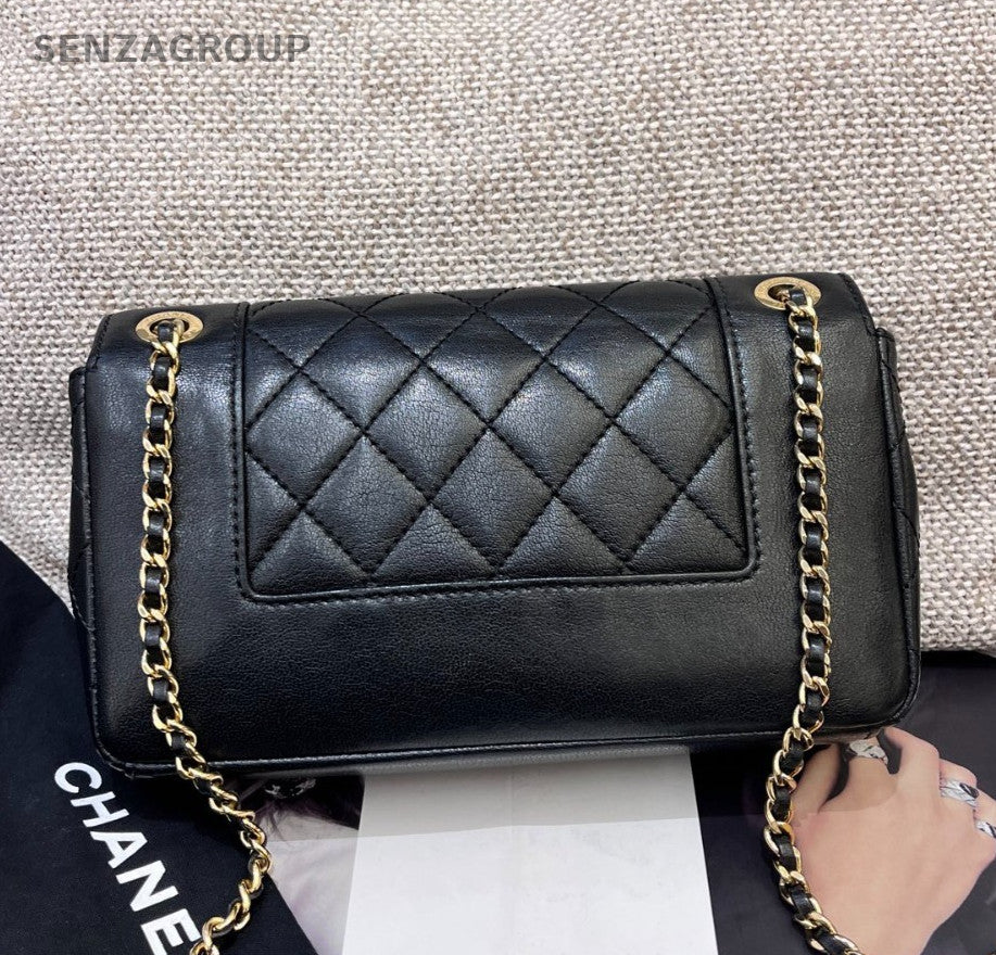 Chanel Classic Flap Chain Black Gold Diamond Shoulder Bag Women Classic Fashion