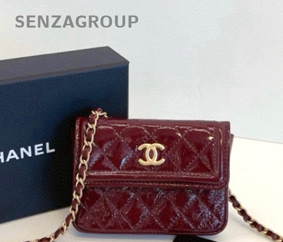CHANEL CF Diamond Calfskin 2ways Shoulder Crossbody Bag Women Wine Red