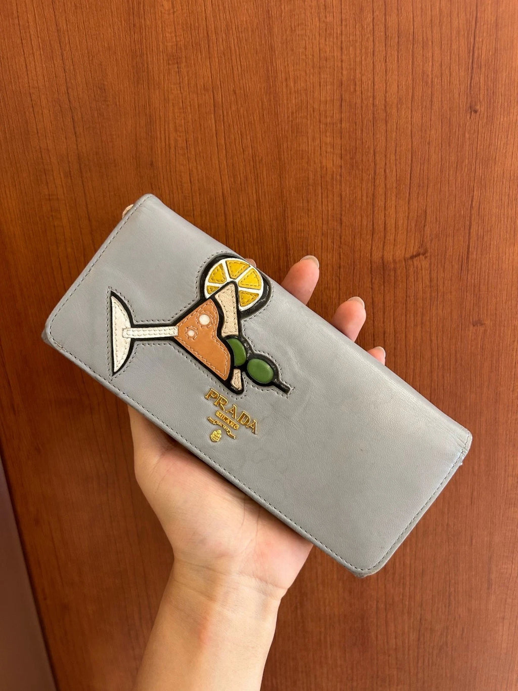 Prada Leather Wine Glass Pattern Wallet For Women