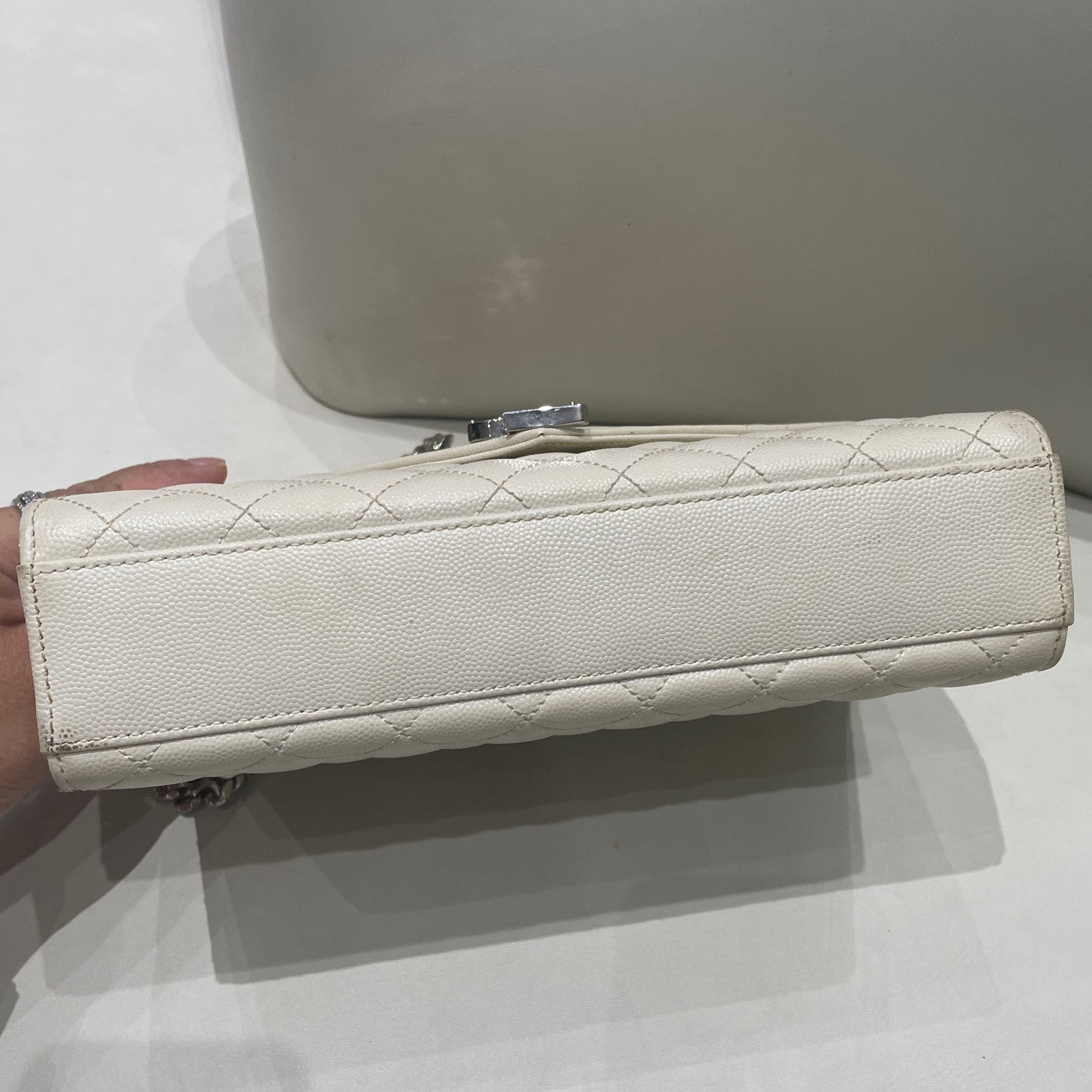 Saint Laurent Envelope Chain Shoulder Bag White Silver Hardware Classic
