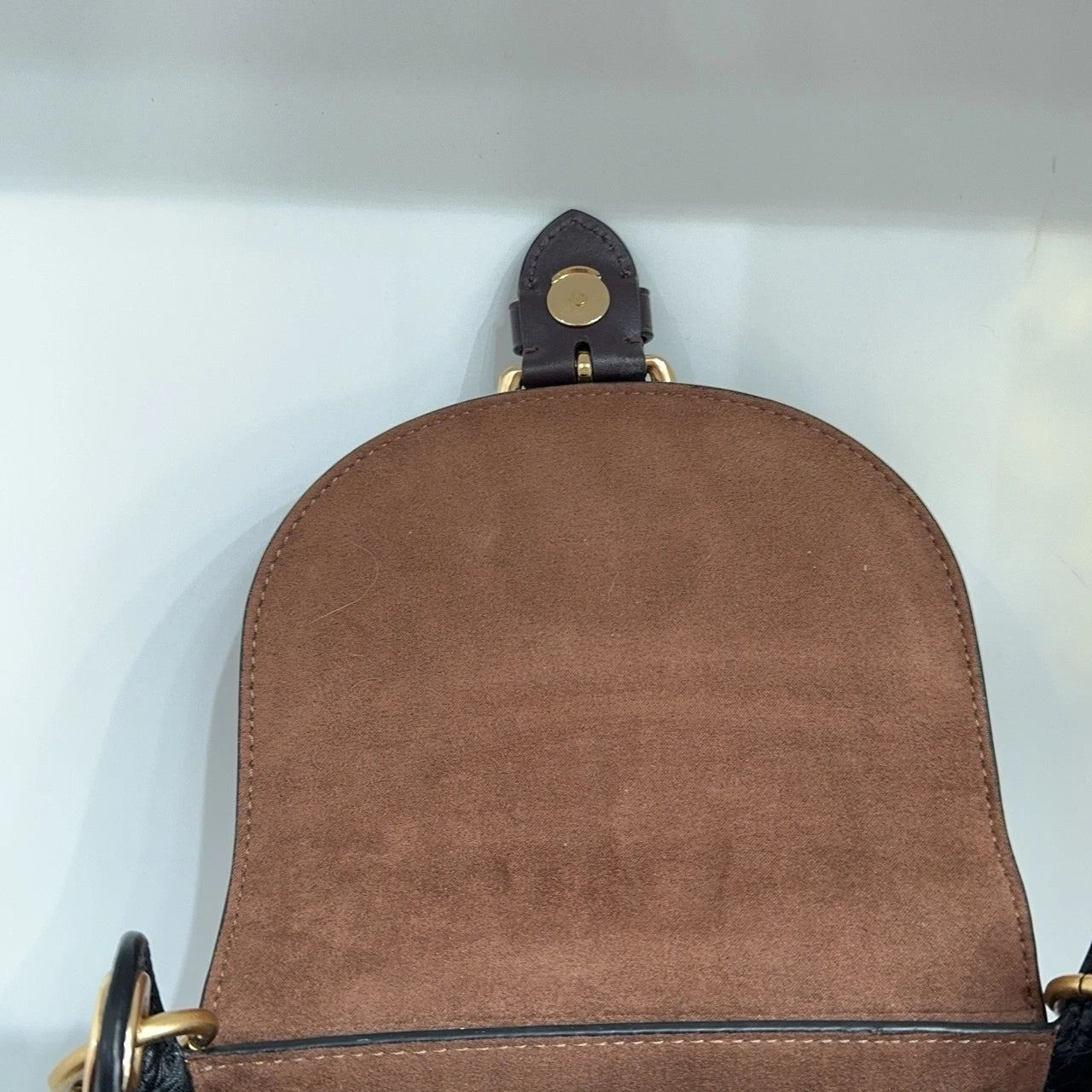 Coach Brown Suede Monogram Shoulder Crossbody Handbag For Women