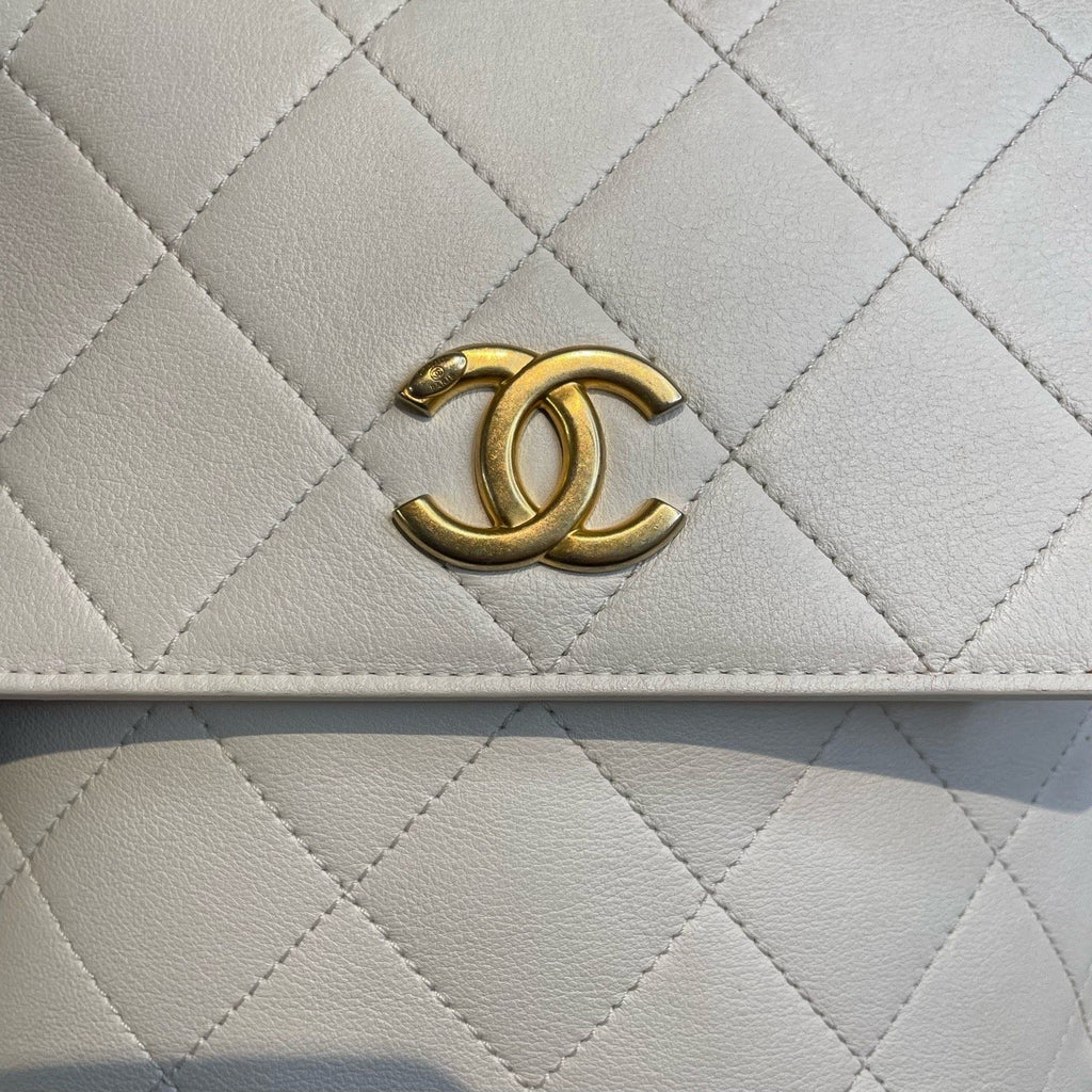 Chanel Diamond Chain Hobo Bag Calfskin Shoulder Bag White Gold Women Classic