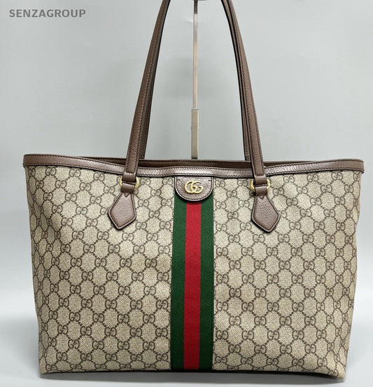 Gucci Ophidia MM Tote Shoulder Bag Beige Gold Women Classic