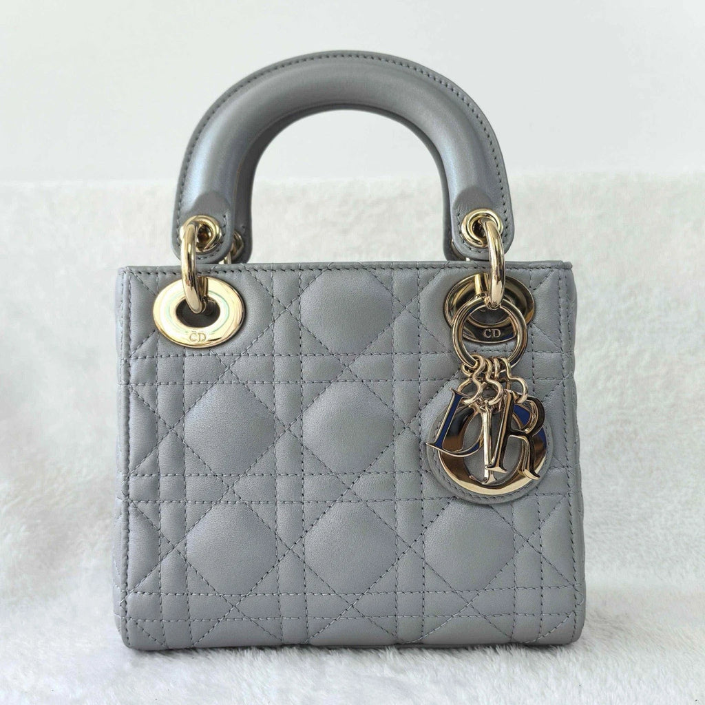 Dior Lady Dior Lambskin Gray Crossbody Top Handle Excellent