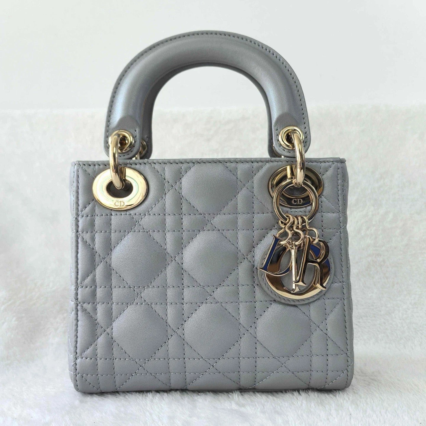 Dior Lady Dior Lambskin Gray Crossbody Top Handle Excellent