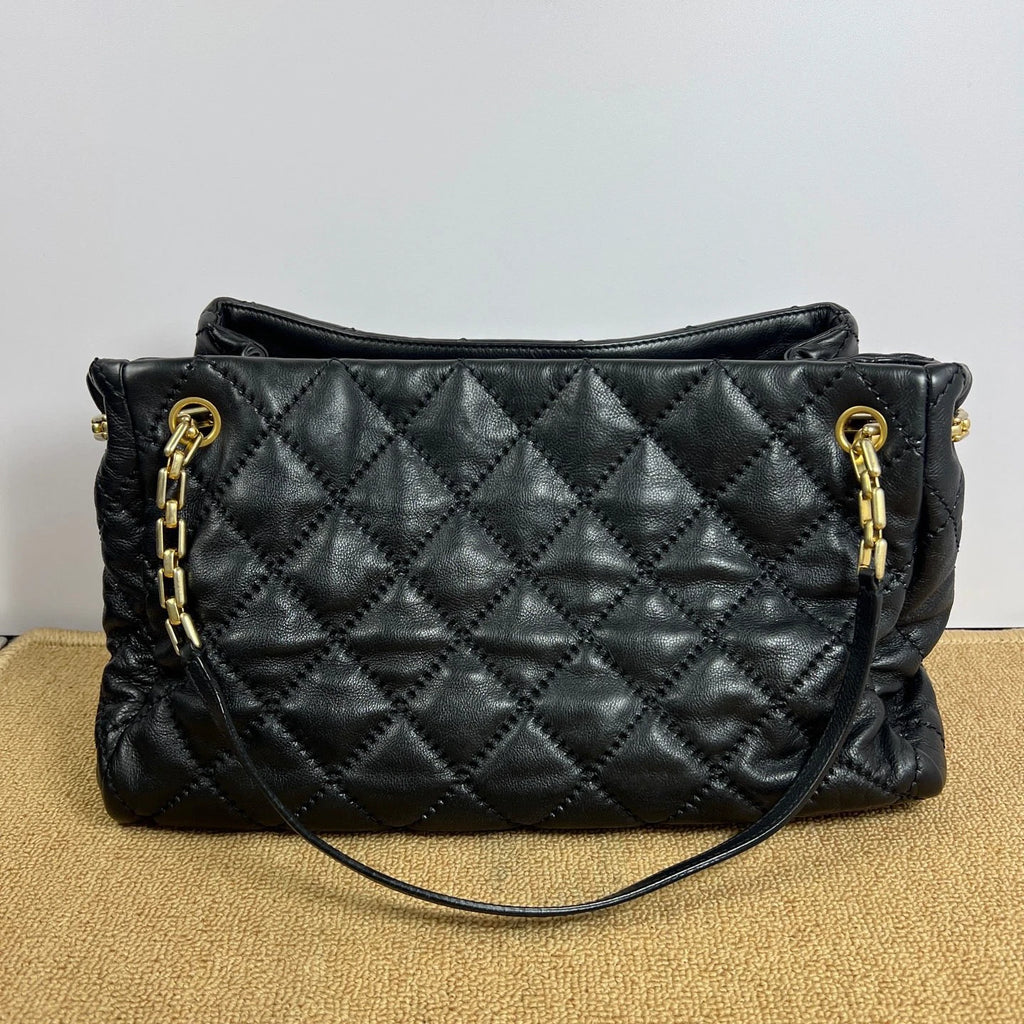 Chanel Diamond Tote Chain Shoulder Bag Black Gold Used Women Classic