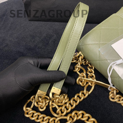 Chanel Quilted Chain Shoulder Crossbody Bag Green Gold Women's Classic