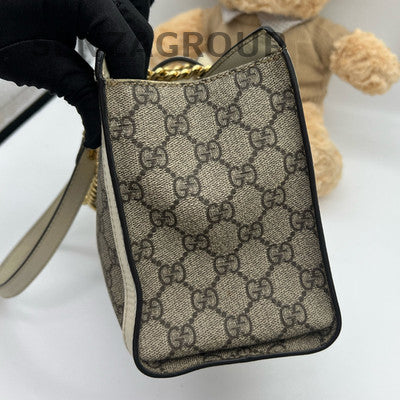 Gucci Padlock Chain Shoulder Bag White Brown Gold Hardware Classic Women