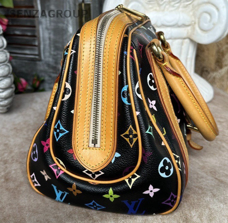 Louis Vuitton Monogram Black Multicolor Gold Top Handle Bag Used Women Classic
