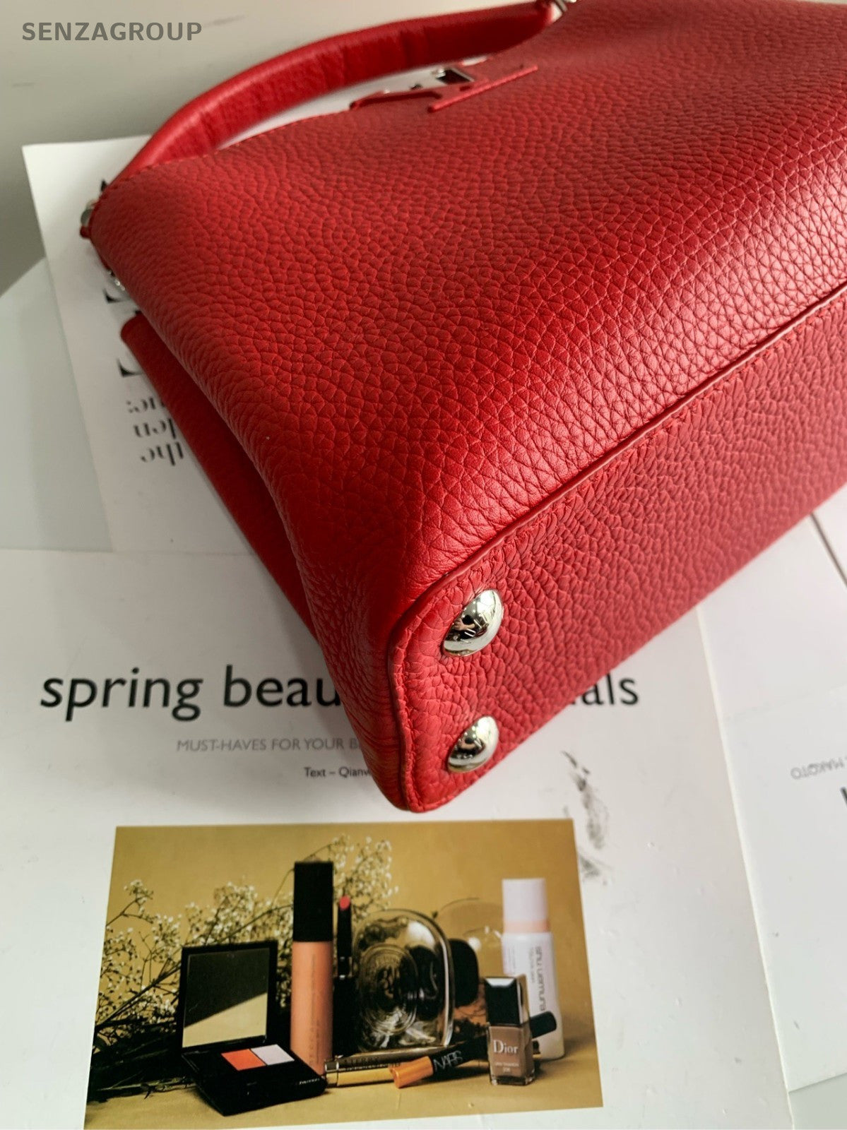 Louis Vuitton Capucines PM Top Handle 2way Shoulder Handbag Red Silver Women